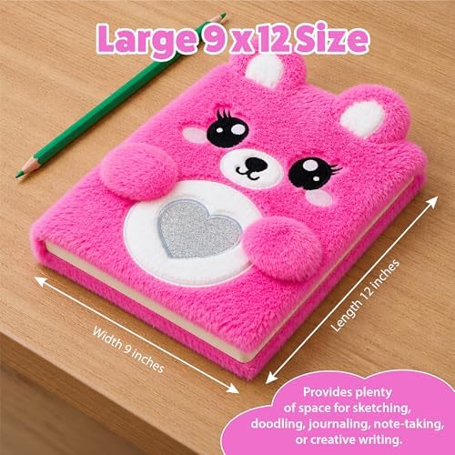 VOTUM Fuzzy Sketch Book: Personalized Artist Sketchbook: Sketching, Drawing and Creative Doodling. Notebook and Sketchbook to Draw and Journal (Bright Pink Bear)