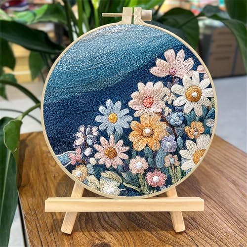 SCECALA 4 Sets Ocean Floral Embroidery Kit