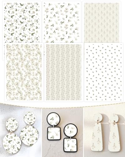 Puocaon Flower Clay Transfer Paper -White Flower Spring Transfer Sheets for Polymer Clay Jewelry Earrings Making