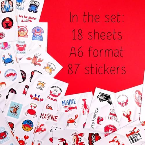 Crab & Lobster Stickers for Water Bottle and Laptop - Marine Life Party Supplies & Decorations, Waterproof Vinyl Sea Creature Decals, Lobster Stickers Laptop Decals, Gifts for Women & Men