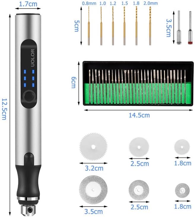 Uolor USB Rechargable Engraving Pen with 42 Bits, Mini Electric DIY Engraver Cordless Rotary Tools Portable Engraving Tool for Jewelry Wood Metal Stone Plastic Glass Etching