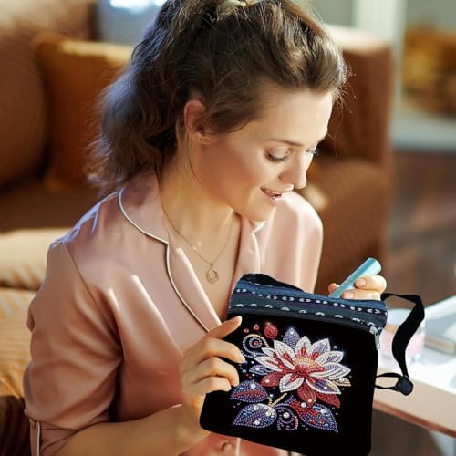 LSQFS 5D DIY Diamond Painting Crossbody Bag, Colorful Floral Pattern, Adjustable Strap & Zipper, Partial Drill Craft Kit for Women, Perfect for Shopping & Daily Use