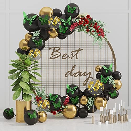SAOROPEB 3D Butterfly Wall Decor 48 Pcs Dark Green Butterfly Decorations | 4 Styles 3 Sizes, Green Birthday Butterfly Party Decorations Butterfly Cake Decorations, Removable Stickers