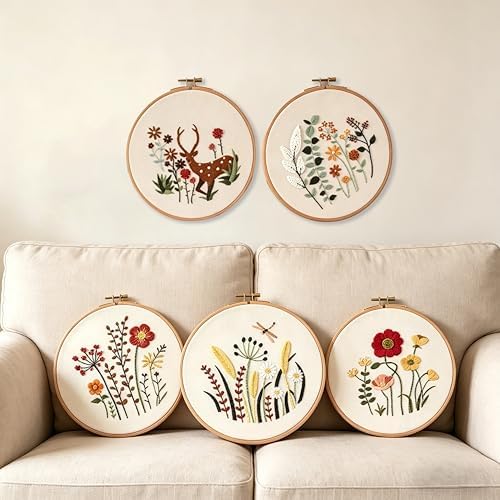 5 Pack Beginner Embroidery Kit for Adults with Tools & Instruction