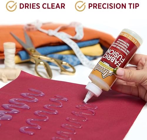 Aleene's Fabric Fusion Glue 4 oz, Permanent and Washable Adhesive, No-Sew Fabric Glue for Clothing, Denim, Polyester, Cotton, Flannel Materials, Dries Flexible