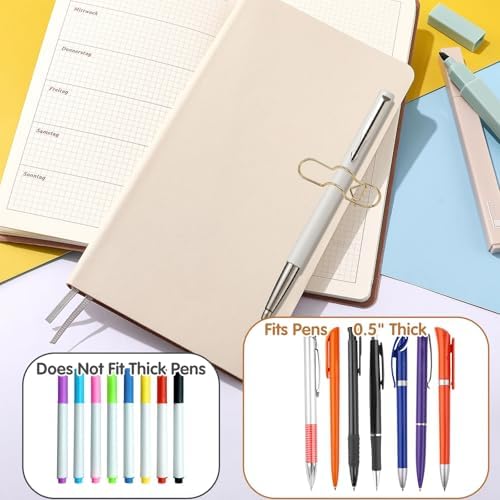 HINGTAI 15Pcs Metal Pen Holder Clip & 30Pcs Paper Clip Set for Notebook, Grip for Pens Under 0.5" Thick, Accessories for Office, Journal, and Desk Organization