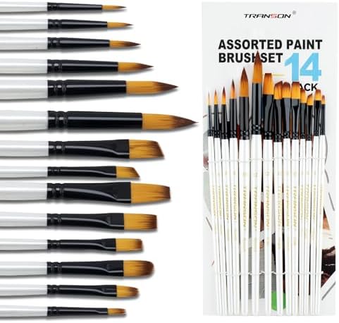 Transon 14pcs Art Painting Brush Set for Acrylic, Watercolor, Gouache, Oil and Hobby Painting White Color