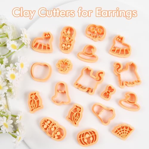 Puocaon Halloween Polymer Clay Cutters - 18 Pcs Halloween Themed Skull Ghost Cat Wizard Witch for Earrings Jewelry Making Clay Earrings Cutters