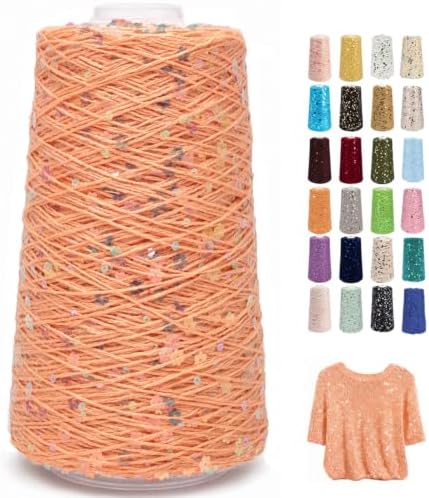 1100Yards Sequin Cotton Yarn for Crocheting Knitting, Sparkle Crochet Thread – 100% Cotton 5-Ply with 3mm 6mm Sequins,Paillettes Yarn for Scarves, Shawls, Sweater DIY Crafting