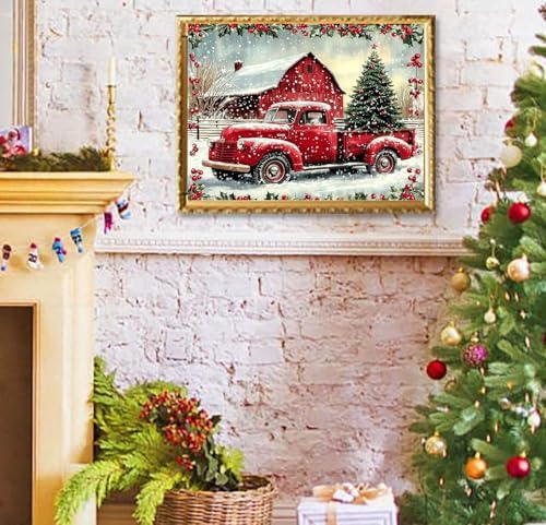 ijbnhd Christmas Red Truck Diamond Art Kits for Adults