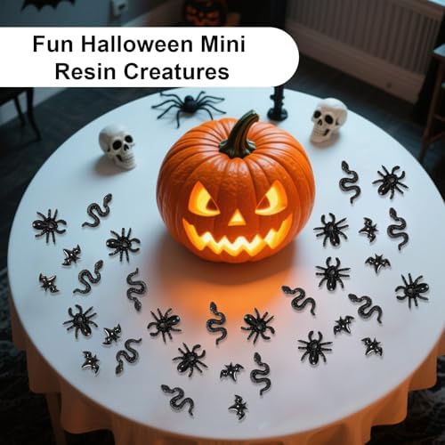 210pcs Halloween Mini Resin Creatures, Miniature Bats Snakes Spiders