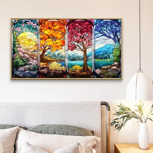 YALKIN Paint by Number for Adult Kits, DIY Four Season Trees Oil Acrylic Painting Kits for Adults Beginners on Canvas for Home Wall Decor Gifts 40x80CM/15.8x31.5in (No Frame)