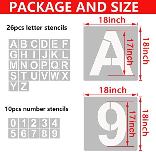 YEAJON 18 Inch Letter Stencils and Numbers, 36 Pcs Alphabet Art Craft Stencils, Reusable Plastic Templates for Wood, Wall, Fabric, Rock, Signage, DIY Art Projects (18 Inch)
