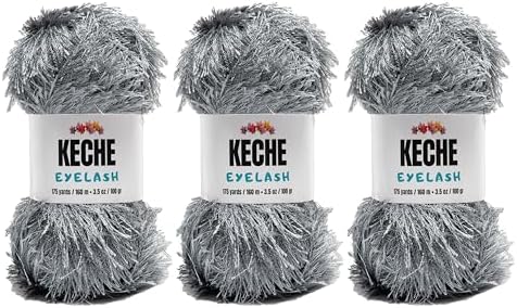 Eyelash Fun Fur Yarn - Premium Soft Crochet Yarn DIY Hand Knitting 100% Polyester 175 Yds 3.53 Oz (Pack of 3) - Dark Grey