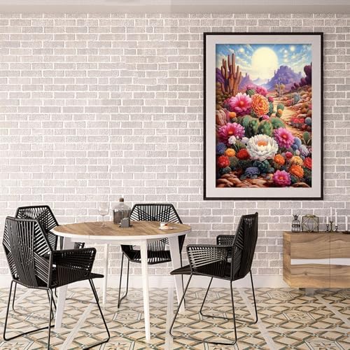 MIRCVSH Landscape Paint by Numbers Kit for Adults,Adult Paint by Number with Wooden Framed,Desert Cactus Flowers Paint by Number for Home Wall Decor 12x16 Inch