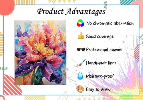 Flower Paint by Numbers Kit for Adults,Peony Adult Painting by Numbers for Beginner on Canvas,DIY Painting Kits for Home Wall Decor,Gifts (Flower4)