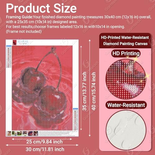 Gamteldot Cherry Diamond Art Kits for Adults Beginners,DIY Cherry Diamond Art 5D Full Drill Diamond Dots Diamond Painting with Complete Tools,Pefect Art Crafts for Home Wall Decor Gift-12x16in