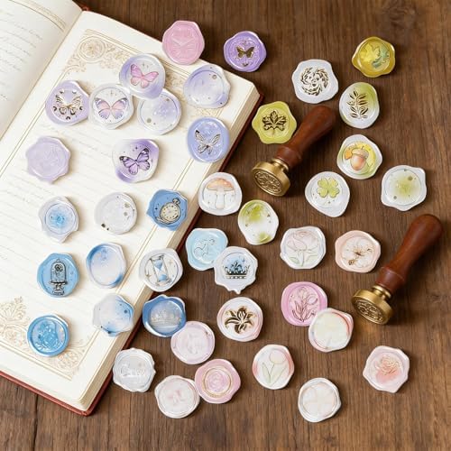 Pre-Made PVC Envelope Seal Stickers, Waterproof Self-Adhesive Stickers for Wedding Invitations, Birthday Gift Wrapping, Scrapbook & Journal Decoration (60PCS Flora Vintage)