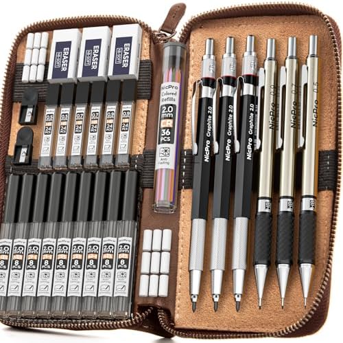 Nicpro 30PCS Art Mechanical Pencil Set in Leather Case