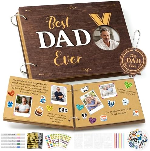 CY2SIDE Best Dad Ever Album Scrapbook - Father’s Day Wooden Scrapbook Craft Kit, DIY Photo Memories Book with 30 Pages Birthday Gift for Father’s Day, DIY Handmade Scrapbook Gift for Dad Grandpa