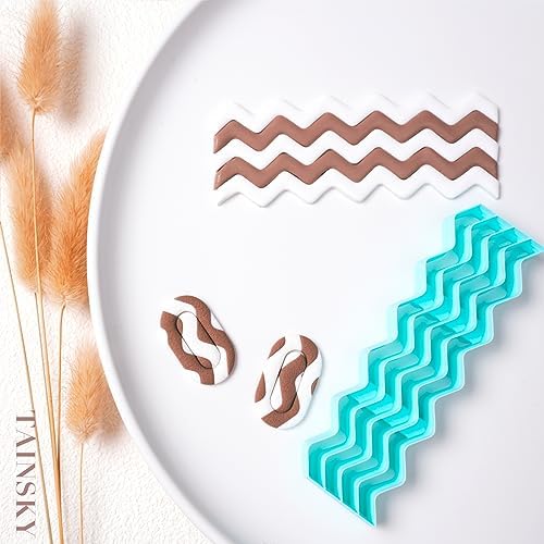 TAINSKY Stripe Tool Polymer Clay Cutters, Checker Board Maker for Making Earrings Jewerl, 5 Pcs Stripe Lines Texture Guide, Clay Earring Cutters, Polymer Clay Earrings Tools