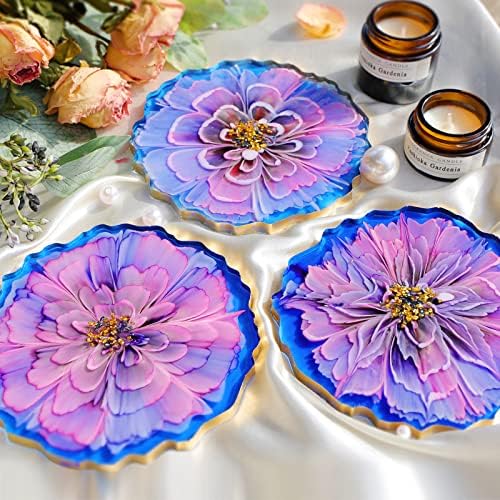 LET'S RESIN 4Pcs Resin Coaster Molds, Druzy Geode Agate Silicone Coaster Molds for Epoxy Resin, 5Inches Large Mould for DIY Art Craft Cup Mats, Durable and Flexible Moulds | Epoxy Molds for Epoxy Resin, Large Mould for DIY Art Craft Cup Mats, Durable a...