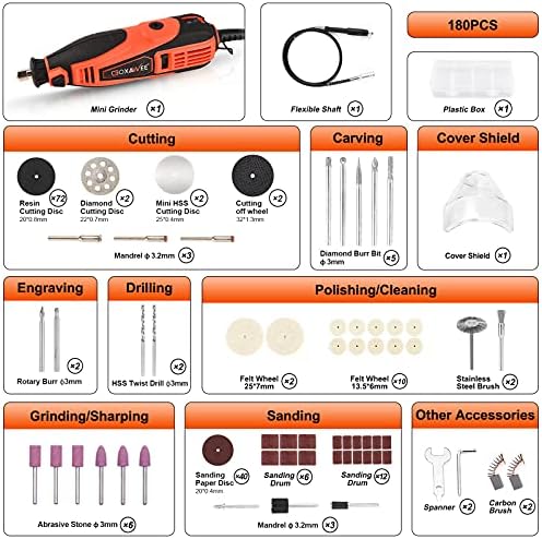 GOXAWEE Mini Rotary Tool Kit with Flex Shaft -140Pcs Accessories, Orange