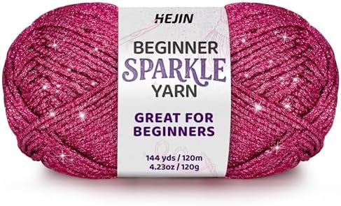 HEJIN 120g Metallic Pink Yarn for Crocheting and Knitting