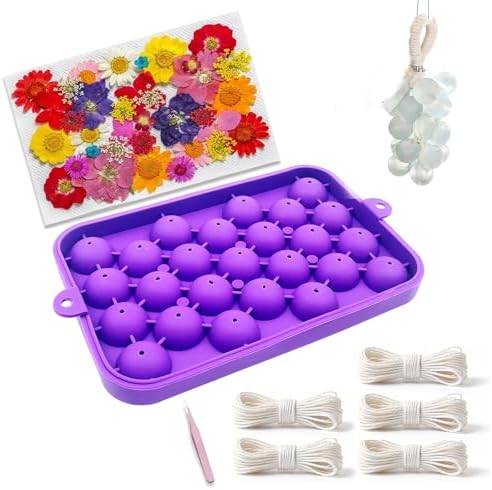 DIY Soap Making Kit, Silicone Grape Soap Mold with Cotton Rope, Dried Flowers & Tweezers, Exquisite Mold for Handmade Grape Soap Making Gift & Home Decor