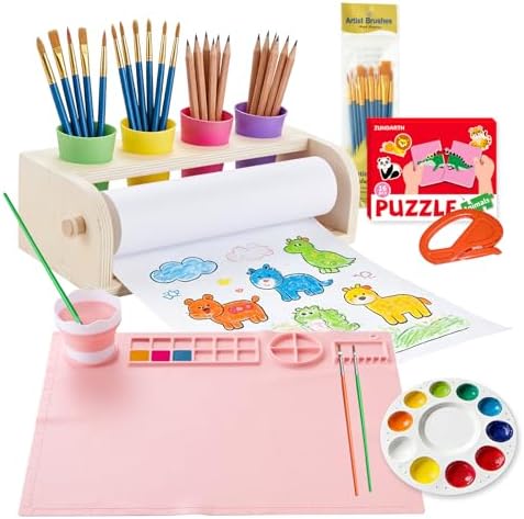 Kids Art Easel with Paper Roll Wooden Tabletop Paper Roll Dispenser