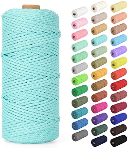 Macrame Cord 2mm x 220Yards (656Feet), Natural Cotton Macrame Rope - 2 Strands Twisted Macrame Cotton Cord for Wall Hanging, Plant Hangers, Crafts, Gift Wrapping and Wedding Decorations, Light Blue