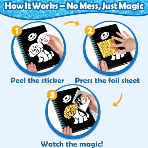 FUNNYB&G Foil Art Craft Kit for Kids, Sparkly Birthday Gift Toy for Kids | No Mess, Kids Ages 4-10 Create Sparkling Artwork, A Creative Gift for Birthdays, Holidays, Travel Activities,Screen-Free Fun