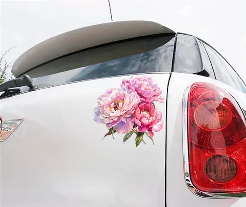 Watercolor Peony Flower Decal, Floral Vinyl Removable Elegant Sticker, Decorative Peony Decal for Auto, Bumper, Trunck, Window, Pink Peonies (Pink)