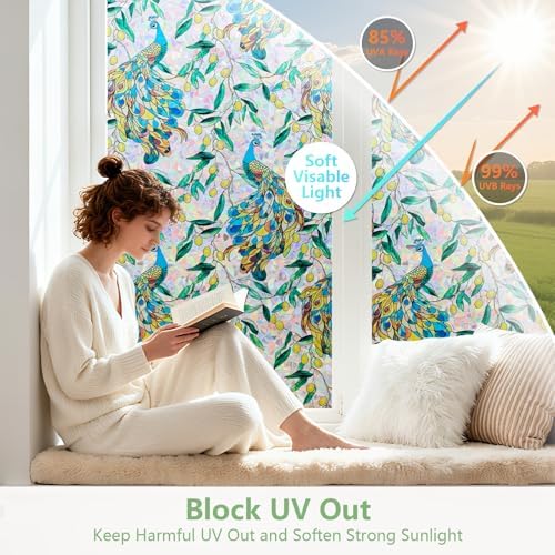 Kromapolis Window Privacy Film, Stained Glass Sticker, 17.5" x 78.7"