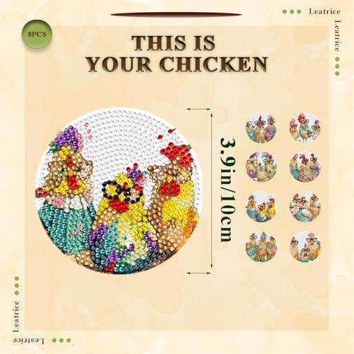 Leatrice 8 Pcs Diamond Art Coasters Small Diamond Painting Kits for Adults