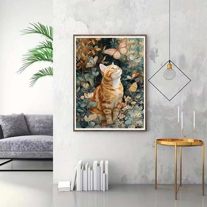 Diamond Art Kits for Adults,Cat Flower Diamond Painting for Beginners