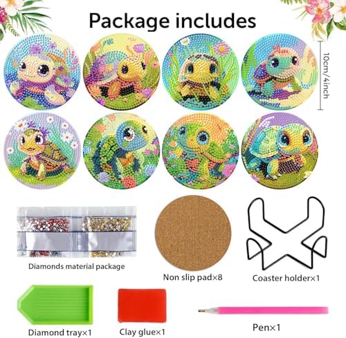 8 Pcs Diamond Art Coasters Kit for Adult with Holder, Diamond Coaster 4x4in