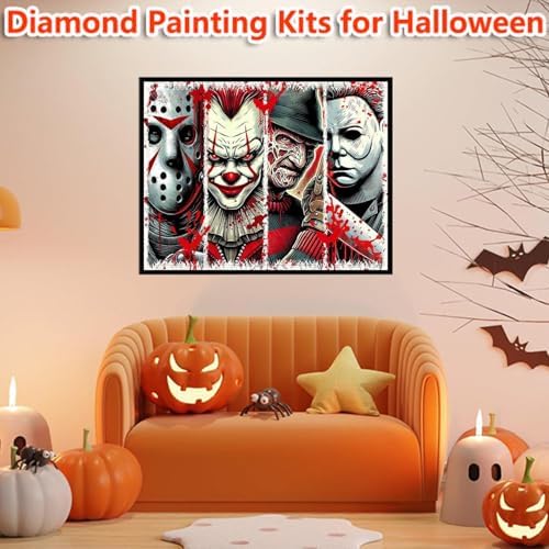 MBNTJHT Halloween Diamond Painting Kits for Adults Beginners,5D Full Round Drill Horror Movie Diamond Art Kits for Adults,DIY Gem Art Painting and Crafts for Holiday Gifts 12x16 Inch.