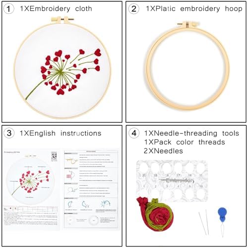 Lover Valentine's Embroidery Kits for Beginners Adults, Heart Shaped Hand Embroidery Kits, Cross Stitch Kits for Adult Anniversary Valentine's Gifts, Entire Set of Embroidery Supplies & Video Tutorial