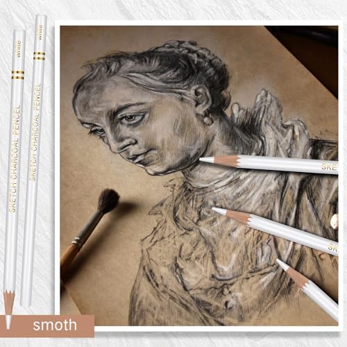 Resurhang 100 Pcs Charcoal Pencils Drawing Set, Charcoal Pencils bulk for Drawing Sketching Shading Blending Portrait Beginners and Artists(White,White Style)