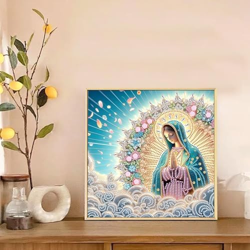 AiYuanzsh Special Shape Diamond Painting Kits for Adults, Virgin Mary Praying 5D Crystal Rhinestone Diamond Art Canvas, DIY Paint by Diamonds Religious Craft Kits, Christian Home Wall Décor Artwork
