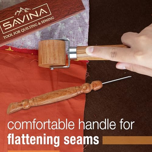 Savina Seam Roller & Stiletto for Sewing/Quilting - Wooden Pressing Roller, Easy to Grip Handle - Wooden Sewing Quilting Tools Set