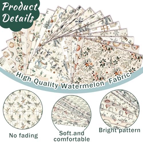HunnmingRe 20 Pcs 10''x10'' Boho Christmas Quilting Fabric Square Woodland Beige Quiltted Fabric Bundle Rustic Winter Precuts Printed Patchwork Supplies for Xmas DIY Sewing Craft