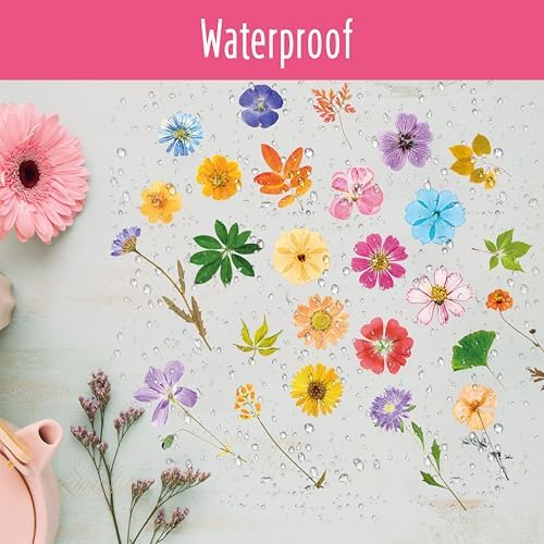 370+ PCS PVC Flower Stickers, Self-Adhesive PVC Greenery Stickers Nature Plant Decals for Scrapbook, Laptop, Journal, DIY Project, Spring Themed Party Decors