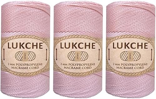 Polyester Macrame Cord 2mm x 251 Yards, 100% Polypropylene Premium Rope, Colorful Yarn Crochet Bag Craft for Wall Hangers, Bags, Bottom Plates, Carpets (Pink, 3 Skein)