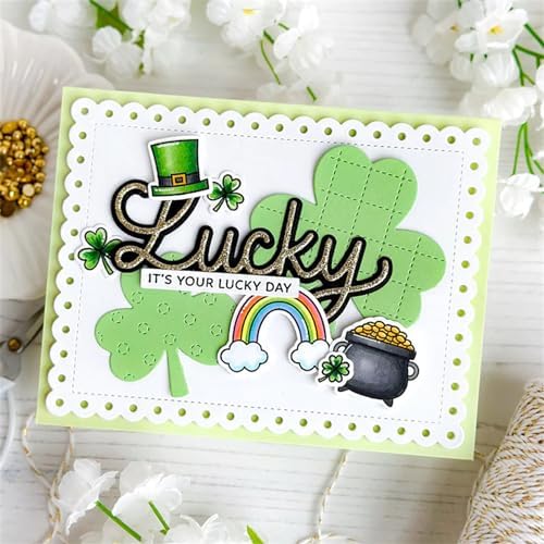 Scrapbooking Die-Cuts for Card Making, Christmas Metal Cutting Dies, Paper Craft Punch Template, Background Embossing Stencils, DIY Album Décor (Lucky Clover-9.6x12.6cm)