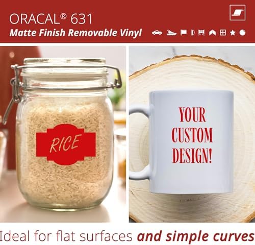 ORACAL 631 Matte Red Vinyl Durable Roll Easy to Weed Permanent Adhesive Craft Vinyl for Plotting Machines, Decals & DIY Projects 12” x 15ft + Transfer Tape 12" x 24"
