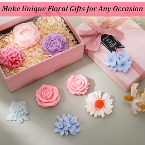 9 Pcs Flower Molds Silicone Candle Molds for Candle Making, Daisy Peony Rose Carnation Hydrangea Plumeria Daffodil 3D Soap Mold for Soy Wax, Beeswax, Soap Making, Resin Craft