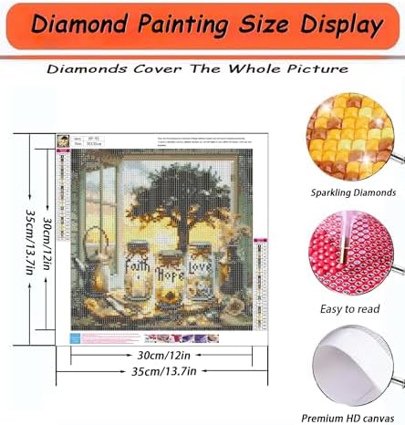 APTDYIGL 5D Faith,Hope,Love Diamond Painting Kits for Adults Beginner,DIY Diamond Art Kits for Adults,Round Full Drill Diamond Dots with Gem Art Kits,Home Wall Decor 13.7X13.7inch