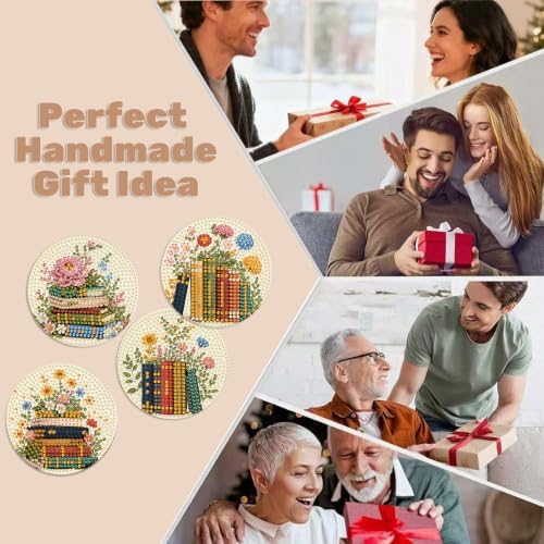 8 Pcs Book Diamond Art Coasters Kits, Book Diamond Painting Coasters